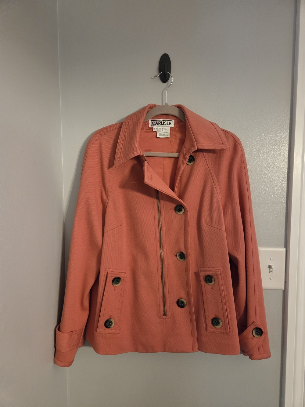 Carlisle Coral Pink Button-Front Pea Coat